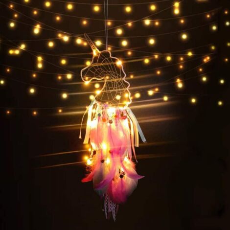 Attrape-rêves licorne avec lumière LED, attrape-rêves en plumes Decora