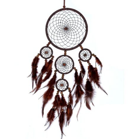 Attrape-rêves marron de 11 cm avec perles et plumes authentiques