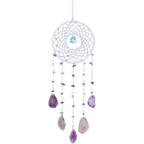 Attrape-rêves [Modèle Wind Chime] Composé de Quartz Rose et Agate, Collection de 10 Pierres Cristallines Améthyste
