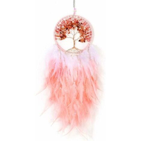 Attrape-rêves motif arbre de vie, attrape-rêves, grande plume faite à la main, décoration murale pour chambre à coucher, dortoir, décoration de maison-grand arbre rose
