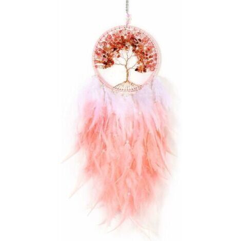 Attrape-rêves motif arbre de vie, attrape-rêves, grande plume faite à la main, décoration murale pour chambre à coucher, dortoir, décoration de maison-grand arbre rose