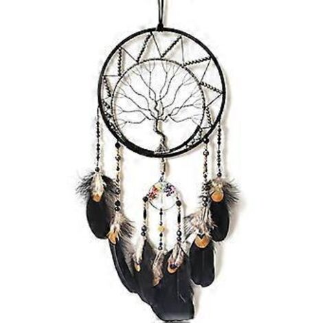 Attrape-rêves noir, attrape-rêves arbre de vie pour décoration murale, attrape-rêves pour chambre d'adulte, décoration murale en plumes pour garçons et enfants, cadeaux