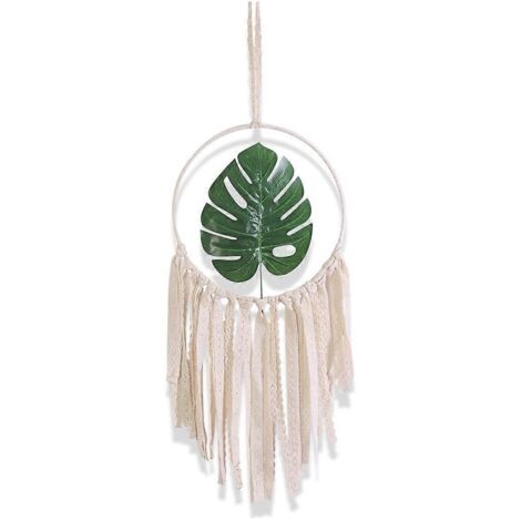 Attrape-rêves rond en forme de feuille de tortue, fait main, avec pendentif à long pompon, tissé, à suspendre au mur. Décoration murale traditionnelle faite main.