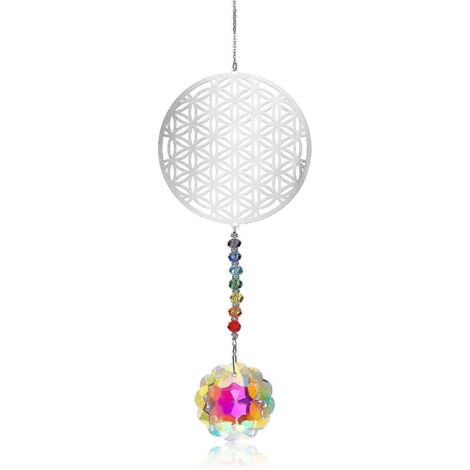 Attrape-soleil 3D en cristal, fleur de vie en métal, tournesol prisme arc-en-ciel, décoration Feng Shui