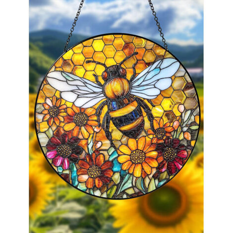 Attrape-soleil abeille en vitrail, décoration de fenêtre fantaisiste faite main, cadeau pour amoureux des abeilles - 9cm