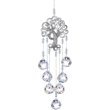 Attrape-soleil Arbre de Vie en métal avec boule prismatique en verre suspendue