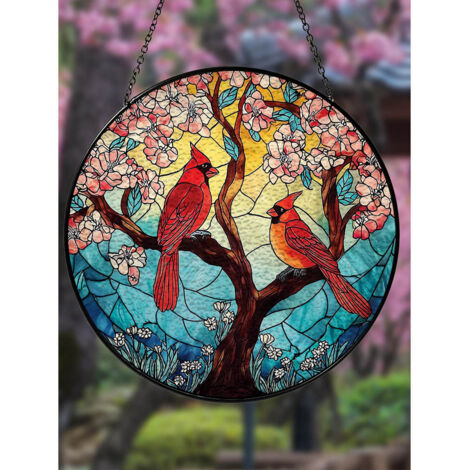 Attrape-soleil cardinal en vitrail, 20cm, art commémoratif pour fenêtre