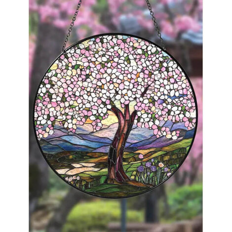 Attrape-soleil cerisier fleurs 20 cm, décoration vitrail