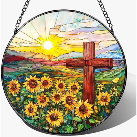 Attrape-soleil chrétien en verre coloré 25 cm – Déco intérieure