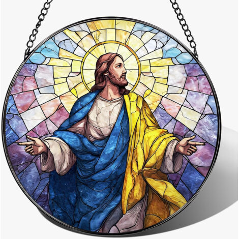 Attrape-soleil chrétien vitrail – Déco élégante 25 cm