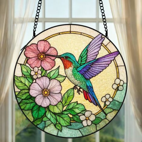 Attrape-soleil colibri vitrail 20 cm décoration fenêtre suspendue cadeau femme anniversaire