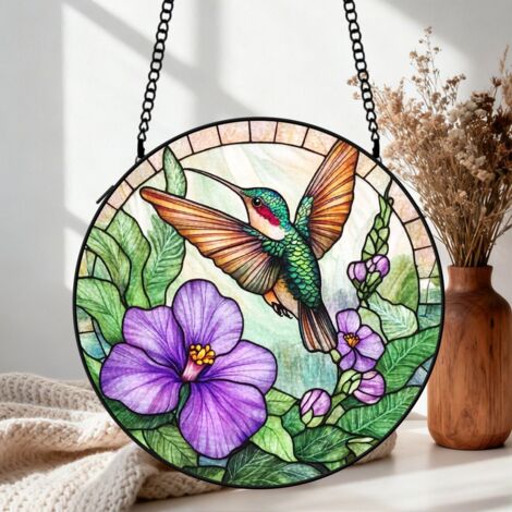 Attrape-soleil colibri vitrail 20 cm décoration suspendue fenêtre cadeau femme Noël