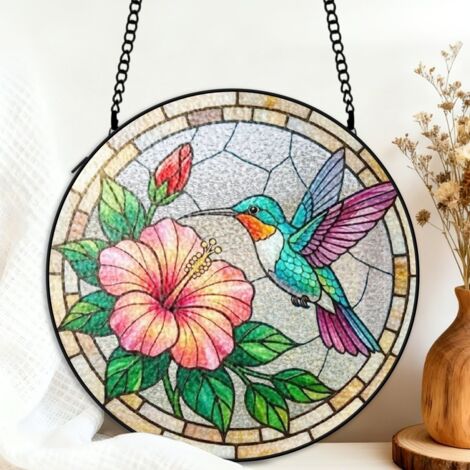 Attrape-soleil colibri vitrail 20 cm décoration suspendue fenêtre cadeau femme Noël
