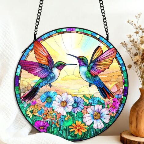 Attrape-soleil colibri vitrail 20 cm décoration suspendue fenêtre cadeau maman