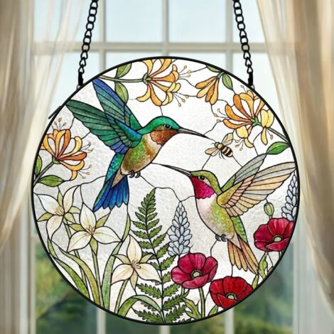 Attrape-soleil colibri vitrail 20 cm décoration suspendue fenêtre cadeau Noël