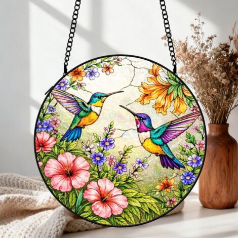 Attrape-soleil colibri vitrail 20 cm décoration suspendue fenêtre cadeau Noël