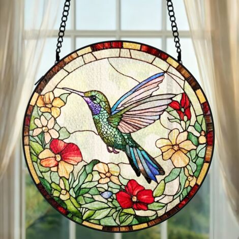 Attrape-soleil colibri vitrail 20 cm décoration suspendue fenêtre cadeau Noël maman
