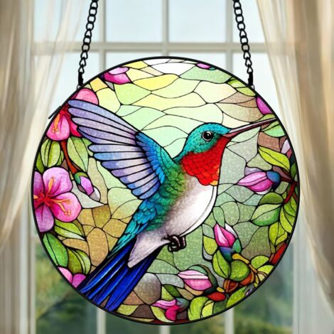 Attrape-soleil colibri vitrail 20 cm décoration suspendue fenêtre oiseau lumineux cadeau femme