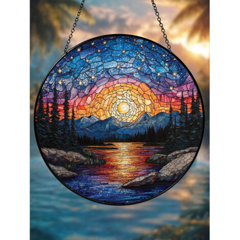 Attrape-soleil coucher de soleil en vitrail, 20cm, décoration fenêtre vive et naturelle