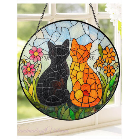 Attrape-soleil couple de chats 30 cm, décoration maison