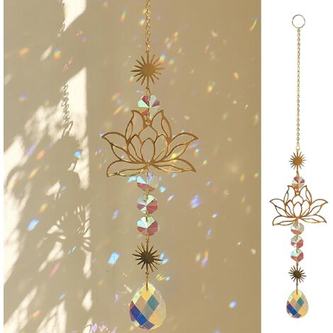 Attrape-Soleil en Forme de Fleur de Lotus,Attrape Soleil Cristal Suspendu,Carillon en Verre dans,Convient pour la décoration intérieure