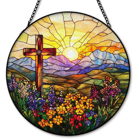 Attrape-soleil en verre vitrail chrétien – 25 cm