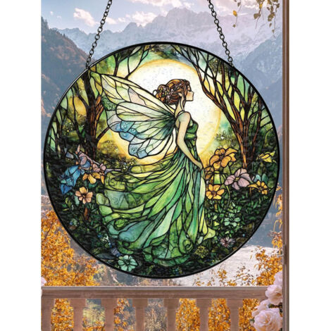 Attrape-soleil en vitrail 16cm fée, ornement pour jardin et intérieur