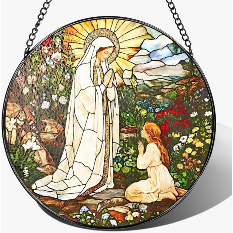 Attrape-soleil en vitrail de 16 cm, suspension décorative chrétienne, décoration d'intérieur