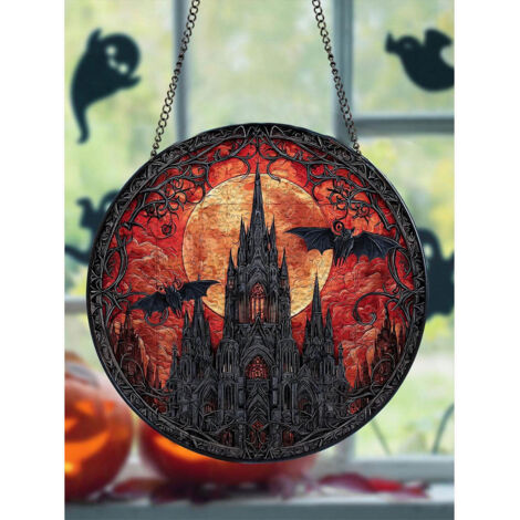 Attrape-soleil en vitrail lune rouge, décoration de maison hantée 15cm