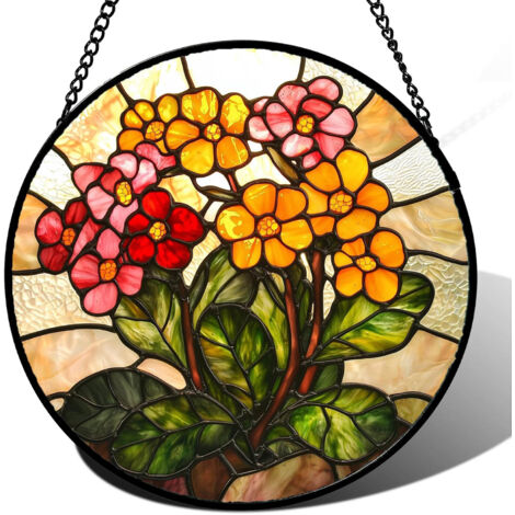 Attrape-soleil en vitrail – Ornement de fenêtre suspendu, Diamètre : 12.5 cm