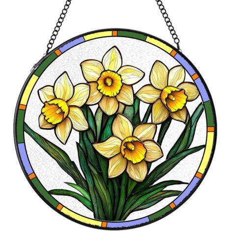 Attrape-soleil en vitrail rond – Ornement suspendu pour intérieur, cadeau femme homme maman papa, Diamètre : 15 cm