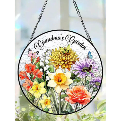 Attrape-soleil fleurs jardin 20 cm, décoration vitrail