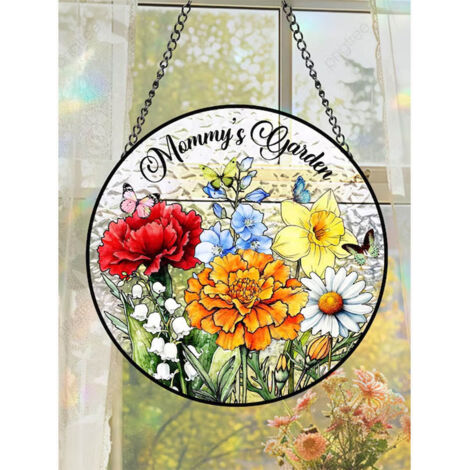 Attrape-soleil fleurs jardin famille 20 cm, décoration vitrail