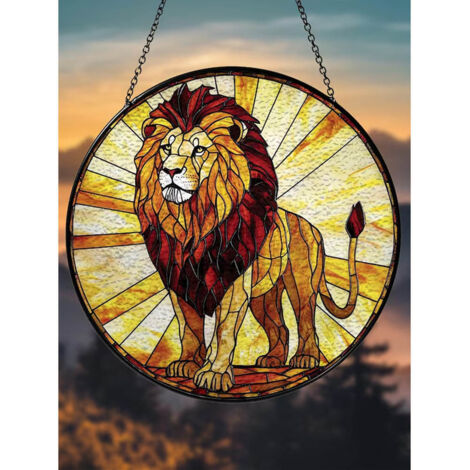 Attrape-soleil lion en verre vitrail 15 cm, décoration maison