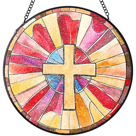 Attrape-soleil rond en vitrail – Ornement décoratif pour intérieur et fenêtre, idée cadeau femme homme maman papa, Diamètre : 9 cm