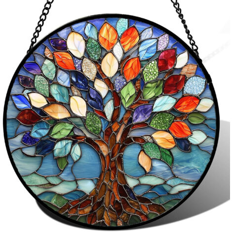 Attrape-soleil rond en vitrail – Ornement suspendu pour fenêtre, porte et mur, idée cadeau femme homme maman papa, Diamètre : 30 cm