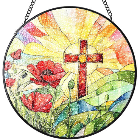 Attrape-soleil rond vitrail – Ornement suspendu pour intérieur et mur, cadeau femme homme maman papa, Diamètre : 15 cm