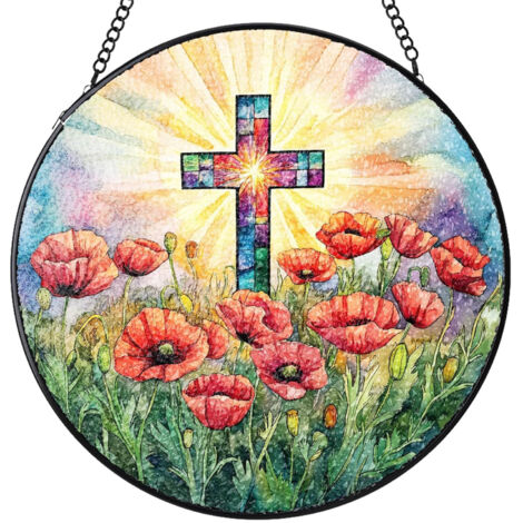 Attrape-soleil rond vitrail – Suspension décorative intérieure, cadeau femme homme maman papa, Diamètre : 12.5 cm