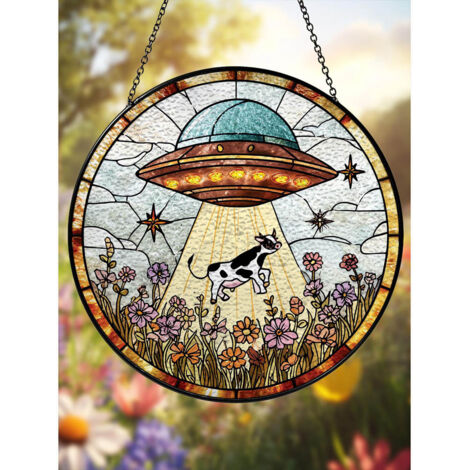 Attrape-soleil vache enlèvement OVNI, suspension fenêtre art floral extraterrestre 9cm