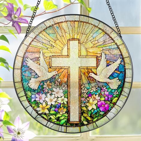 Attrape-soleil vitrail 25 cm – Motif chrétien pour intérieur