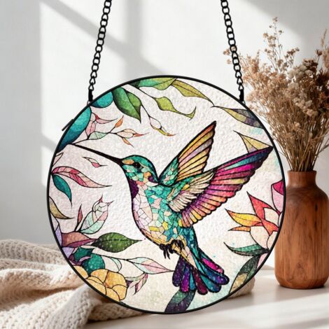 Attrape-soleil vitrail colibri 20 cm décoration fenêtre lumineuse suspension cadeau intérieur