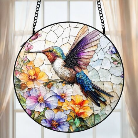 Attrape-soleil vitrail colibri 20 cm décoration fenêtre lumineuse suspension cadeau Noël