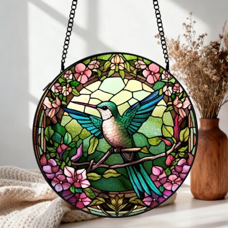 Attrape-soleil vitrail colibri 20 cm décoration suspendue fenêtre cadeau femme Noël