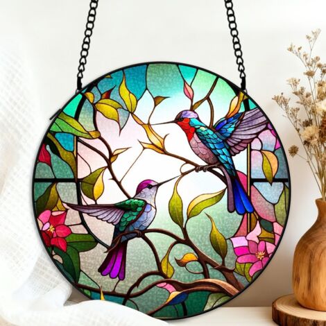 Attrape-soleil vitrail colibri 20 cm décoration suspendue fenêtre oiseau lumineux cadeau Noël