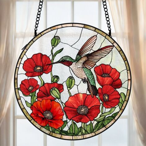 Attrape-soleil vitrail colibri 20 cm décoration suspendue fenêtre oiseau lumineux cadeau Noël