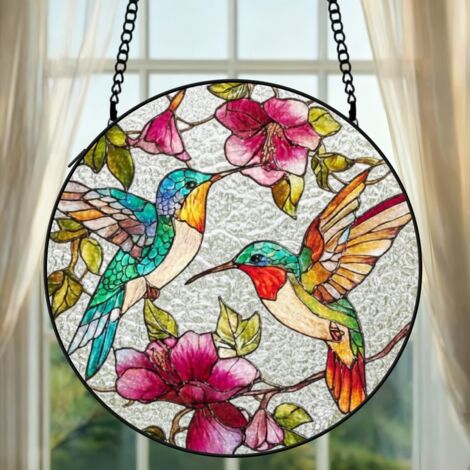 Attrape-soleil vitrail colibri 20 cm décoration suspendue fenêtre oiseau lumineux cadeau Noël