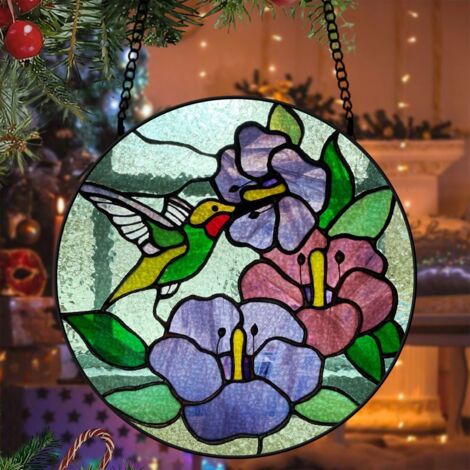 Attrape-soleil vitrail colibri 20 cm décoration suspendue fenêtre oiseau lumineux cadeau Noël