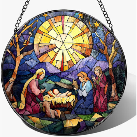 Attrape-soleil vitrail coloré chrétien – 15 cm