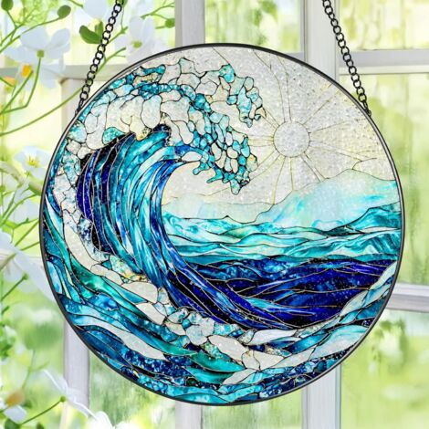 Attrape-soleil vitrail décoratif à suspendre, décoration murale maison lumineuse, cadeau crémaillère Noël, diamètre : 9 cm