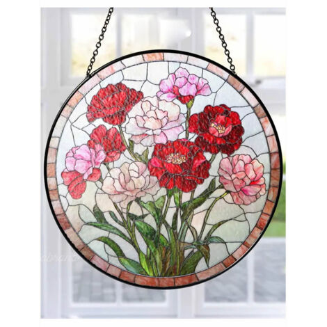 Attrape-soleil vitrail fleurs œillet 16 cm, décoration intérieure, vitrail anniversaire